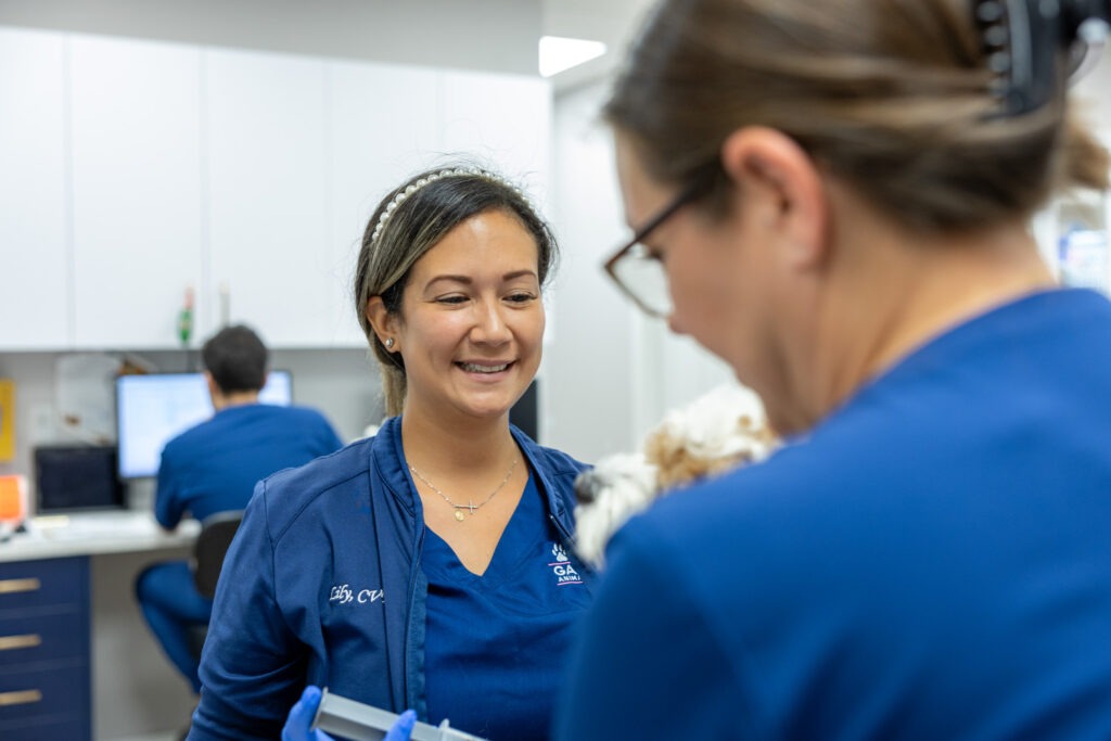 Staff members smiling at Gardens Animal Hospital