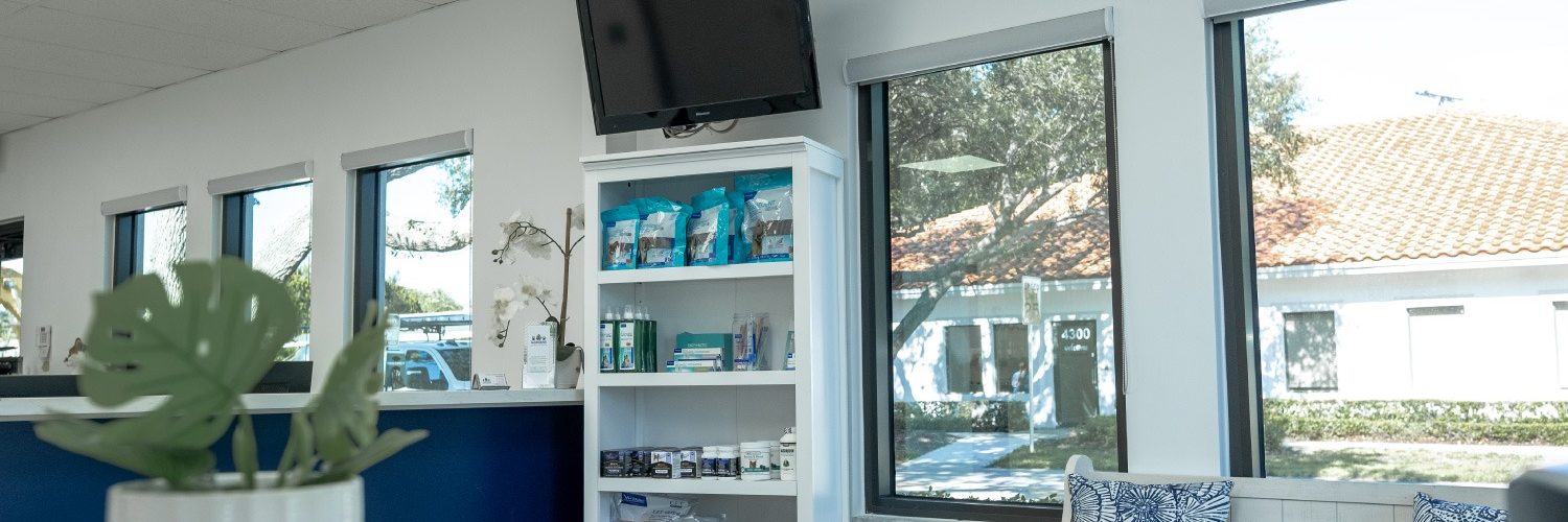 Vet pharmacy items at Gardens Animal Hospital in Palm Beach Gardens, Florida